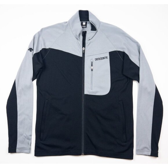 Descente Full Zip Wool Jacket Men's Medium Black Gray Long Sleeve Outdoor Knit